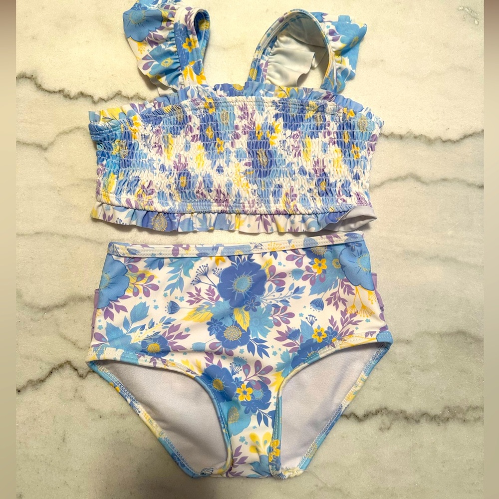 NWT RuffleButts Pristine Blooms Smocked Bikini. Size 5